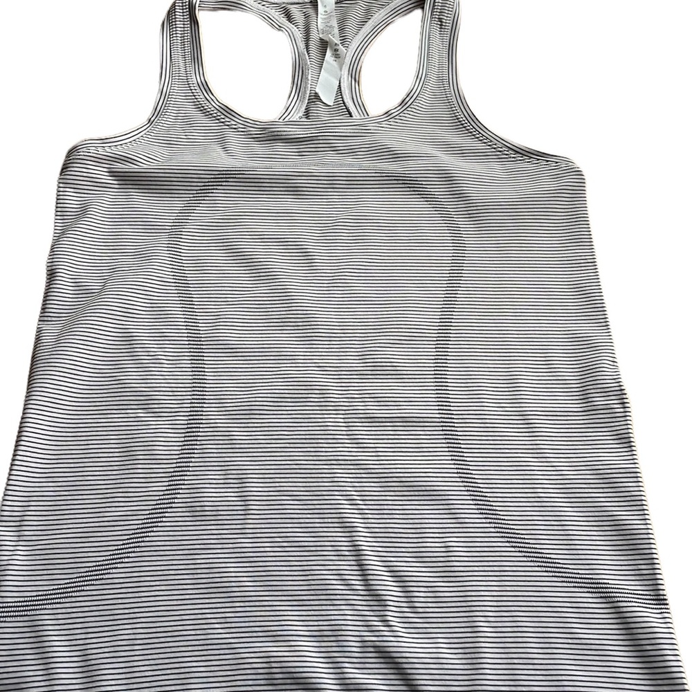 Lululemon swiftly reg length tank white with black stripes size 6
